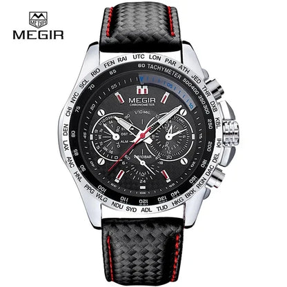 MEGIR 1010 Men's Quartz Watch with Leather Strap, Analog Display, Fashion Design, Stylish Gift for Men relogio feminino