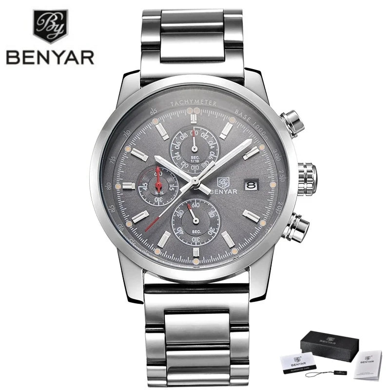 Montre pour homme BENYAR 5102 – Chronographe sportif de luxe à quartz, accessoire de mode d'une grande marque