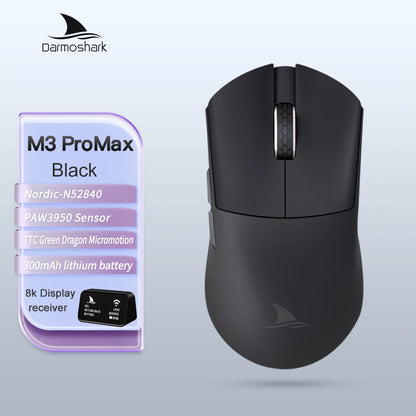Mouse da gaming Darmoshark M3Pro 2.4G BT wireless tri-mode, sensore PAW3395, N52840, 26000DPI, mouse con driver macro per mani grandi per il gaming