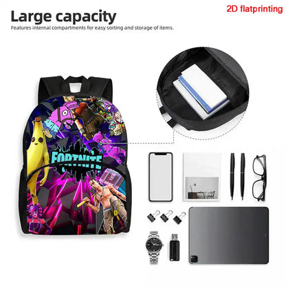 Fortnite Cartoon 2-Piece Set Backpack with Front Pocket Pencil Case Unisex Large Capacity School Bag Ages 5-8