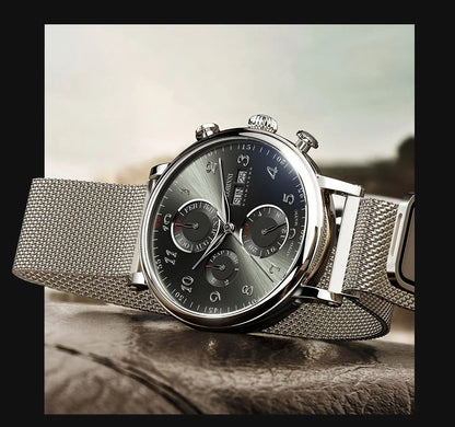 Reloj de lujo suizo LOBINNI para hombre, mecánico automático con calendario perpetuo, cristal de zafiro y multifunción L13019-8
