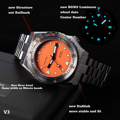 SEESTERN SUB600T V3 Men's Watch Automatic Diving Sapphire Wristwatch NH35 Movement Ceramic Bezel Luminous Date Jubilee Waterproof