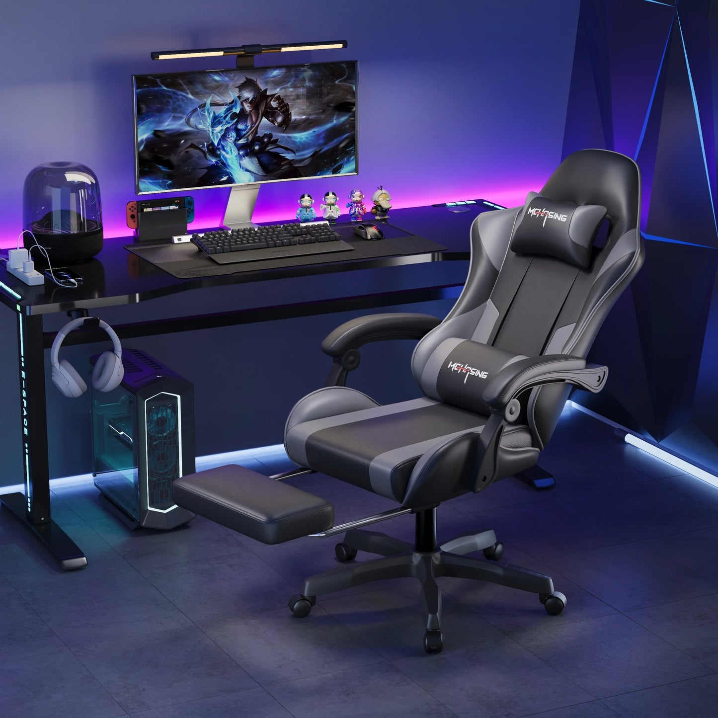 Sedia gaming e-sport ergonomica dal design moderno, con rotazione girevole, ruote e stile avvolgente, per ufficio, casa e postazione computer