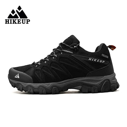 HIKEUP High-Quality Leather Hiking Shoes, Durable Outdoor Sport Men Trekking Leather Shoes, Lace-Up Climbing Hunting Sneakers