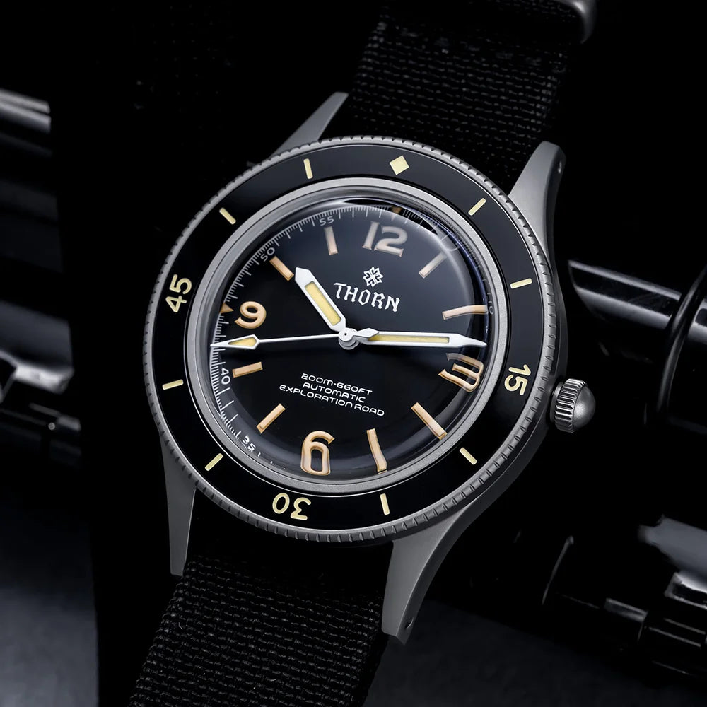 Thorn SHY033 Vintage 50-Fathoms Mechanical Watch NH35 Automatic Movement K9 Mineral Crystal 200m Waterproof Luminous Men Watch