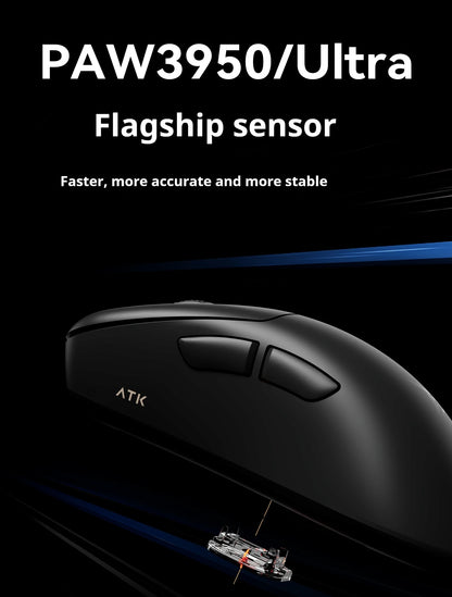 Mouse gaming wireless ATK Z1 Pro Max Ultra con piedini personalizzati, PAW3950, Ultra Smart Speed Wireless, polling rate 8k, latenza ridotta 0.39ms