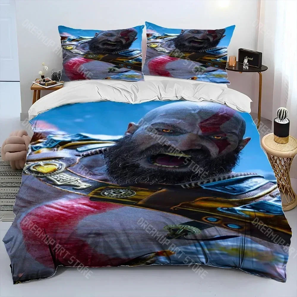 God of War Game Gamers Kratos Comforter Bedding Set,Duvet Cover Bed Set Quilt Cover Pillowcase,king Queen Size Bedding Set Kids