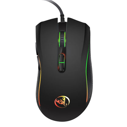 Ratón gaming óptico profesional de alta gama con retroiluminación LED en 7 colores brillantes y diseño ergonómico de 3200 DPI para jugadores de LOL y CS