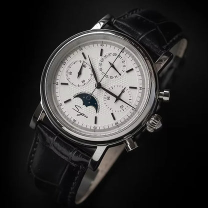 Original Movement ST1908 Sugess Men Mechanical Calendar Watch Chronograph Vintage Moonphase Wristwatches Waterproof