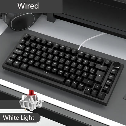 AJAZZ AK820 75% Wired Mechanical Keyboard: Hot‑Swappable, RGB/White/Ice‑Blue Backlit, Volume Knob Control | For Office & Gaming
