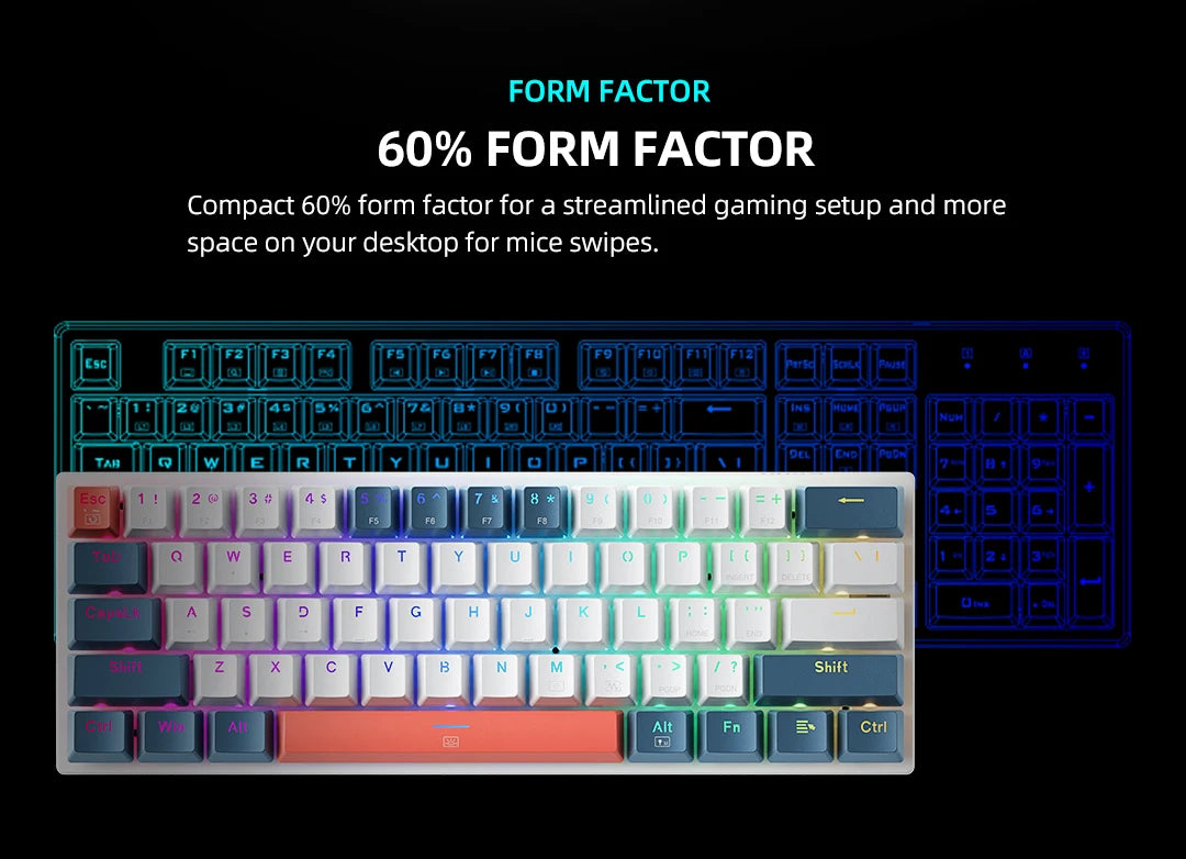 K500-B61 Machenike Mini Mechanical Keyboard 60% Form Factor 61Keys Gaming Keyboard Wired Full Key Hot-Swappable RGB Backlit
