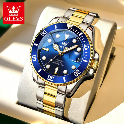 Relógio mecânico automático de luxo para homem OLEVS 6650 – Estanque, luminescente, bracelete em aço – Relógio de pulso para homem, estilo profissional, marca de prestígio