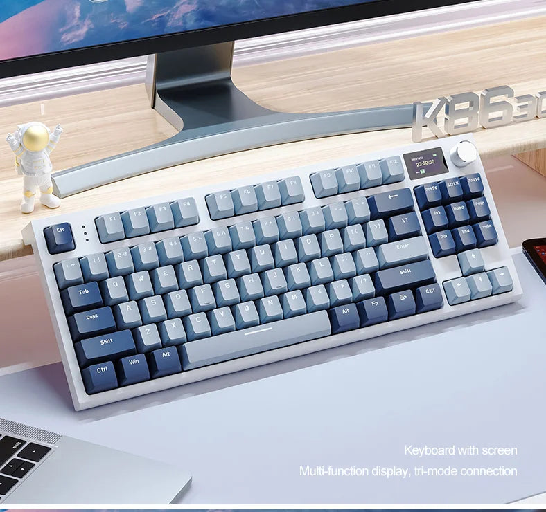 Tastiera meccanica ATTACK SHARK K86 con manopola in metallo, schermo smart TFT a colori, layout a 87 tasti, illuminazione RGB e connessione tri-mode