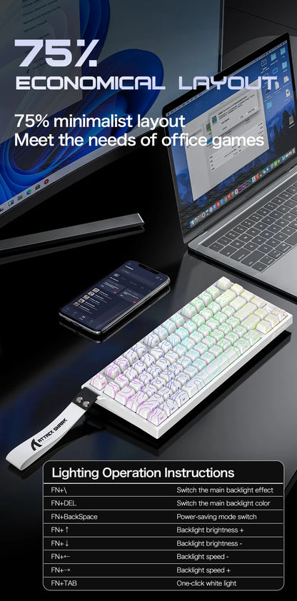 ATTACK SHARK R82HE Gaming Keyboard Magnetic 75% Wired 8000Hz Rapid Trigger ProGamer Keyboard, 0.005mm RT Accuracy, 0.08ms Latency