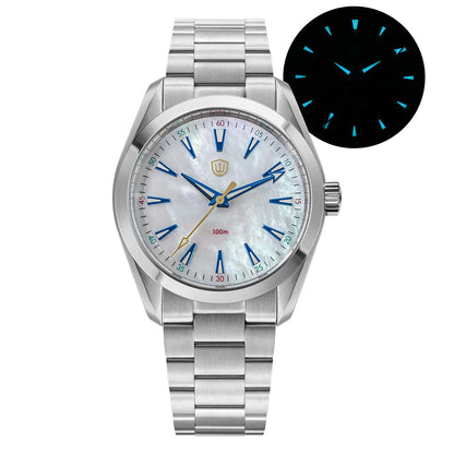 Ρολόι Watchdives WD0006, μηχανισμός VH31 με ομαλή κίνηση του δευτερολέπτου, κυρτό ζαφειρένιο κρύσταλλο, φωταυγές επίστρωμα BGW9, αδιάβροχο έως 10 bar, 38 mm, vintage στυλ