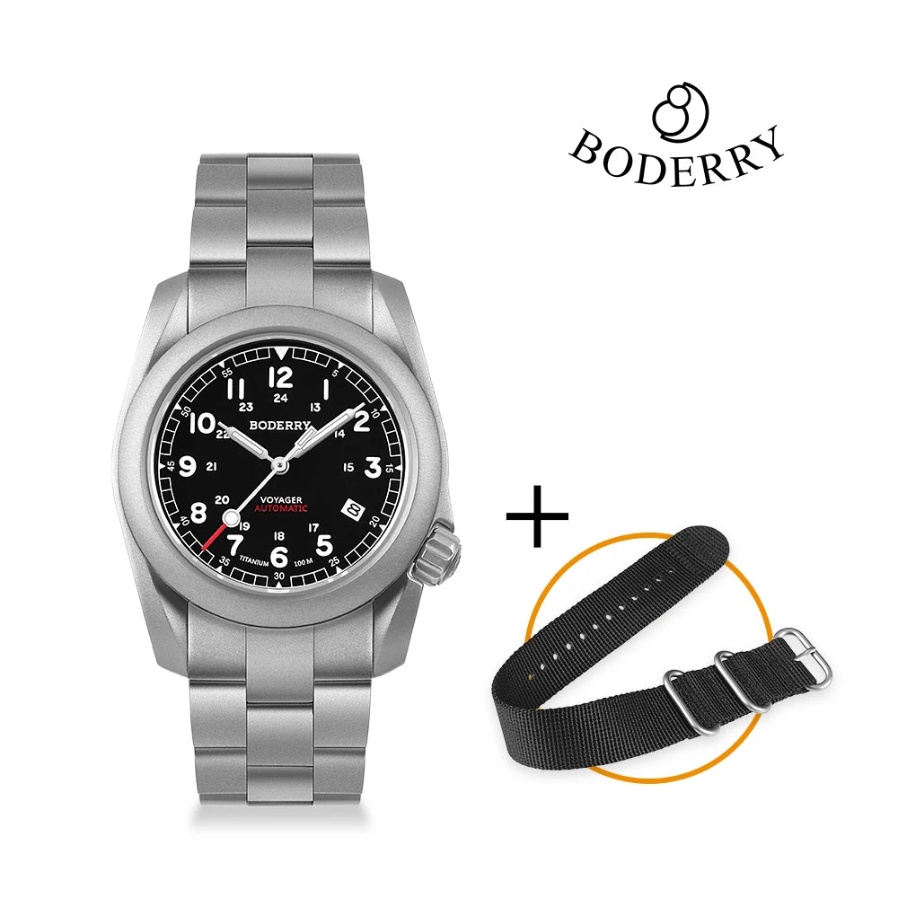 Boderry Field Watch VOYAGER Men's Watches 100M Waterproof Titanium Automatic Luminous For Seiko Movement Wristwatch