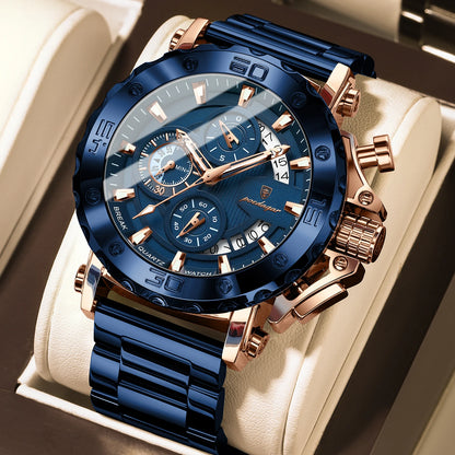 Reloj de lujo para hombre POEDAGAR, luminiscente, hermético, cronógrafo, con fecha, acero inoxidable, cuarzo, Reloj