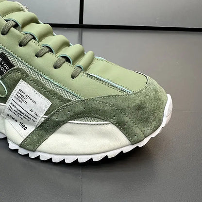 Men's Casual Sports Four Seasons Moccasins Trendy Designer Personality Lace-Up Leather Sneakers Comfortable Breathable