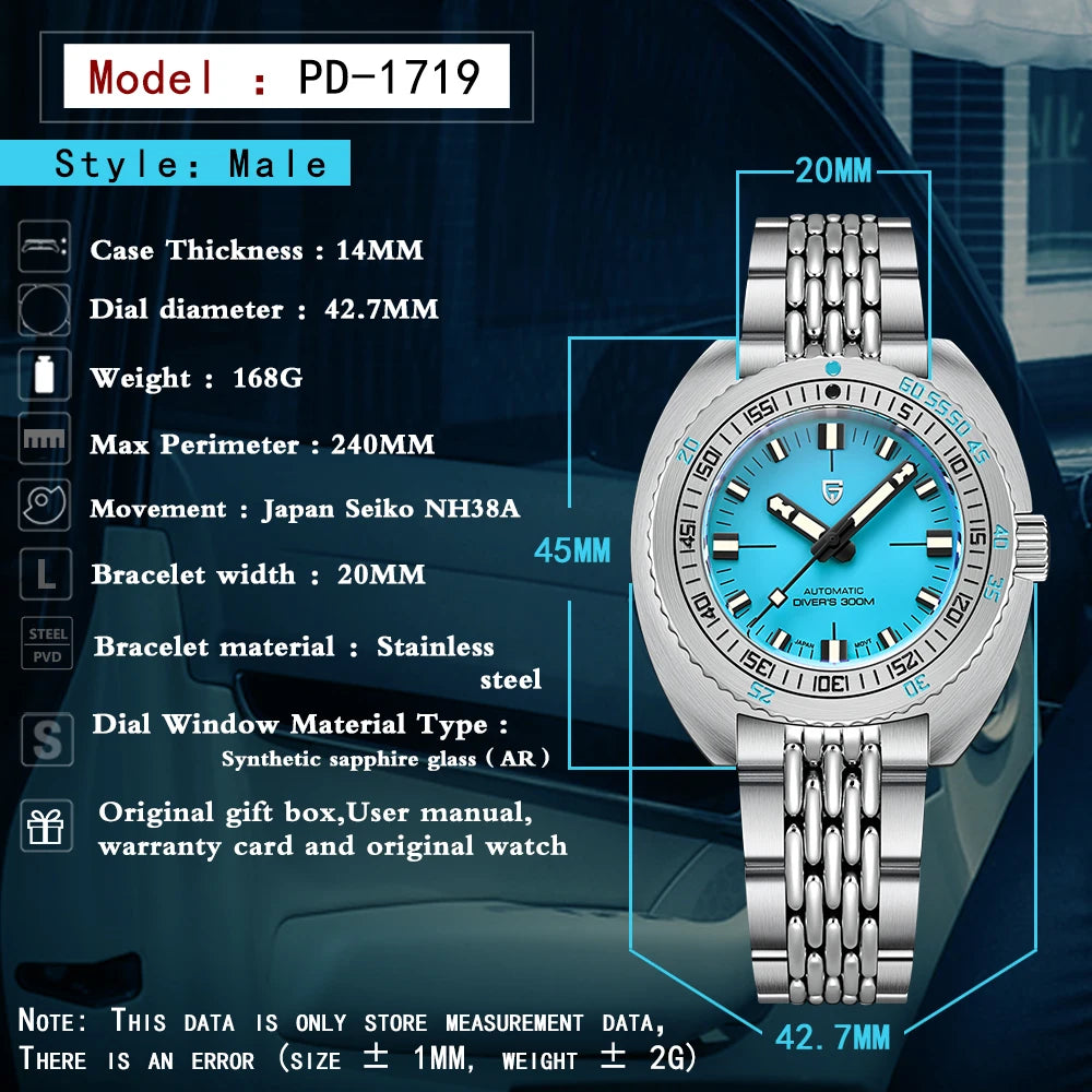 PAGANI DESIGN 2025 New Men's Automatic Mechanical Divers Watches NH38 Sapphire Stainless Steel 300m Waterproof AR Watch for Men