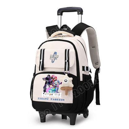 Mochila Escolar com Rodas Fortnite, Grande Capacidade, Impermeável, Leve e Minimalista, para Portátil, Escola e Viagens Casuais