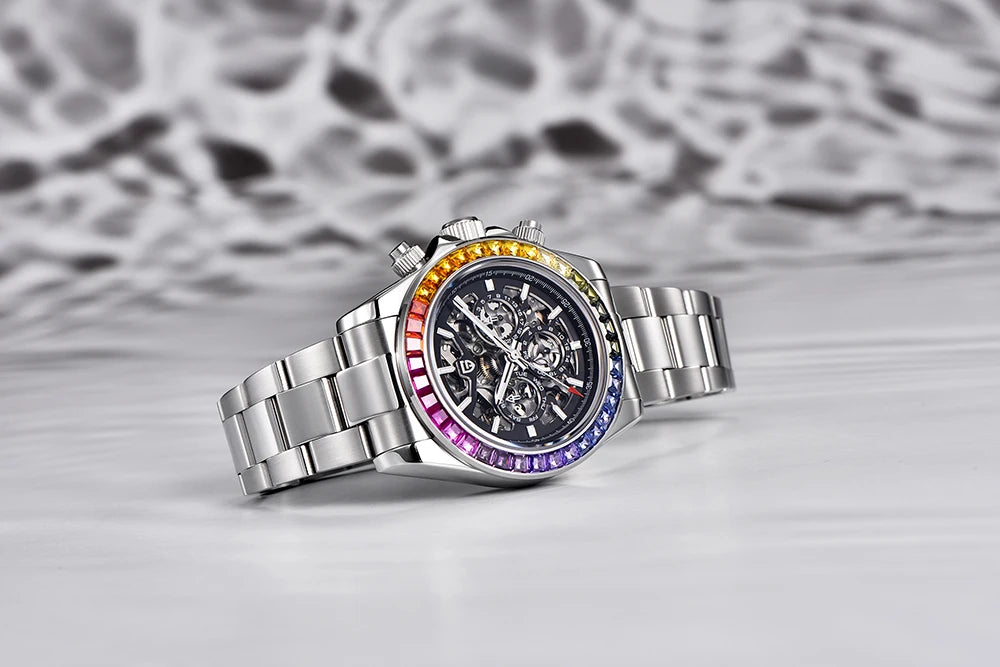 PAGANI DESIGN Orologio meccanico automatico da uomo in acciaio inossidabile, impermeabile 10Bar, sportivo, di lusso casual per uomo