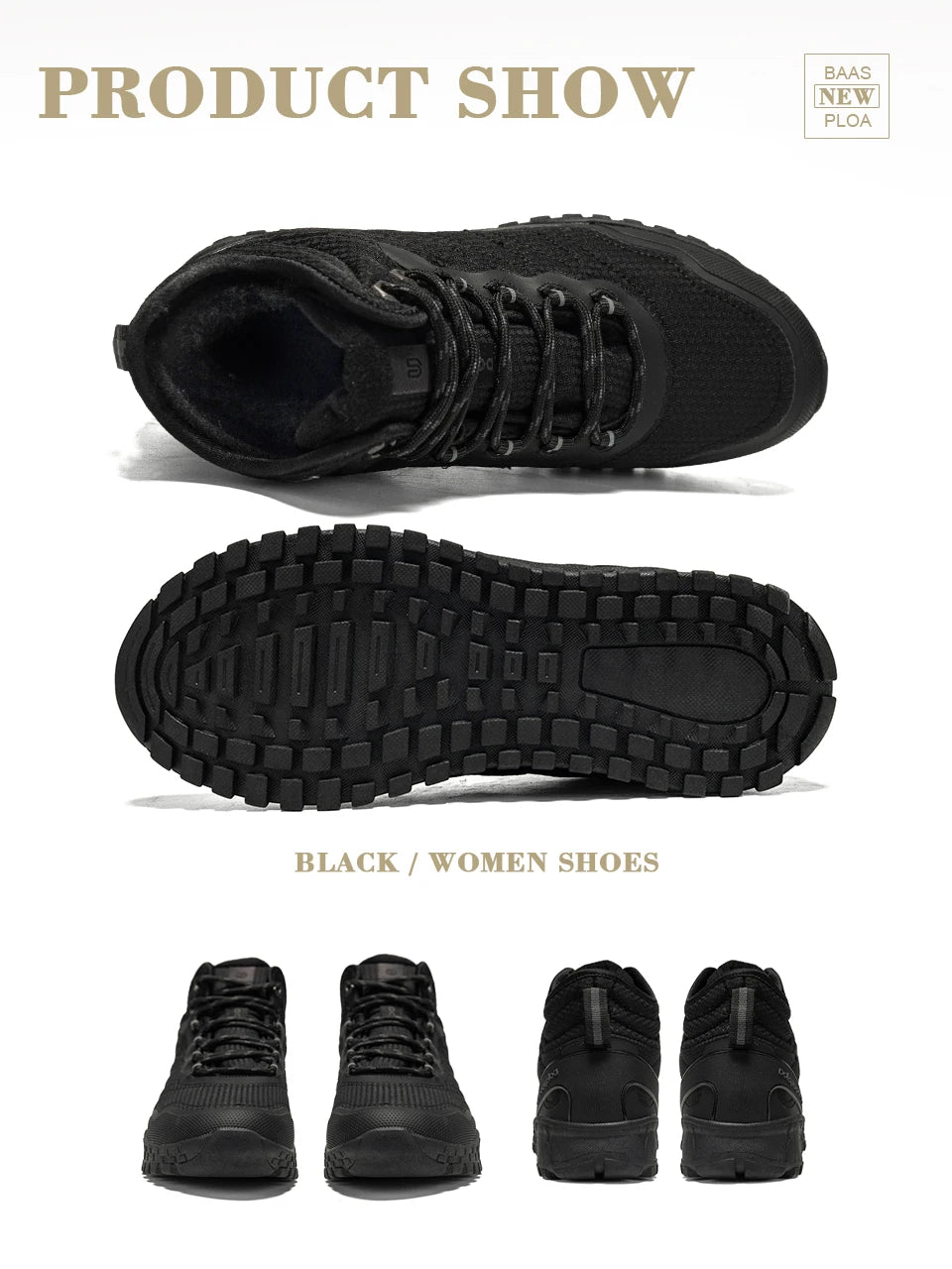 Baasploa Winter Women’s Sneakers Plush Warm Snow Boots Non-Slip Waterproof Shoes Women’s Outdoor Boots Walking Shoes