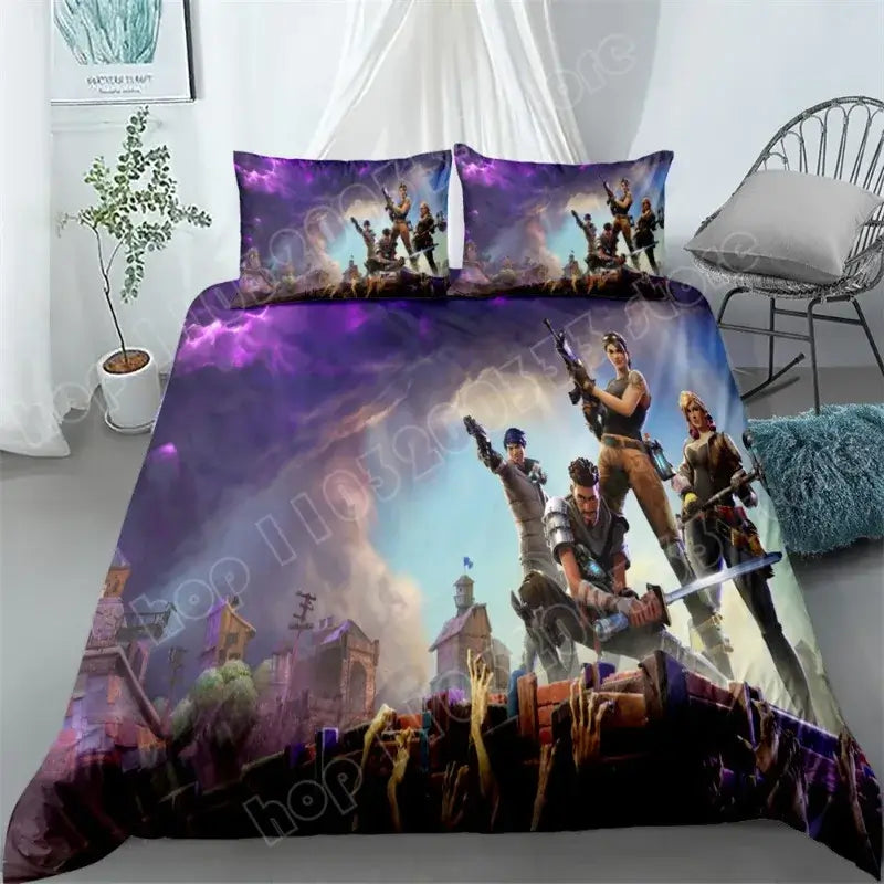 Fortnite Bedding Set 3pcs 3D Printed Bedroom Bed Linens Game Cartoon Decorative Bedding Duvet Cover Pillowcase Birthday Gift