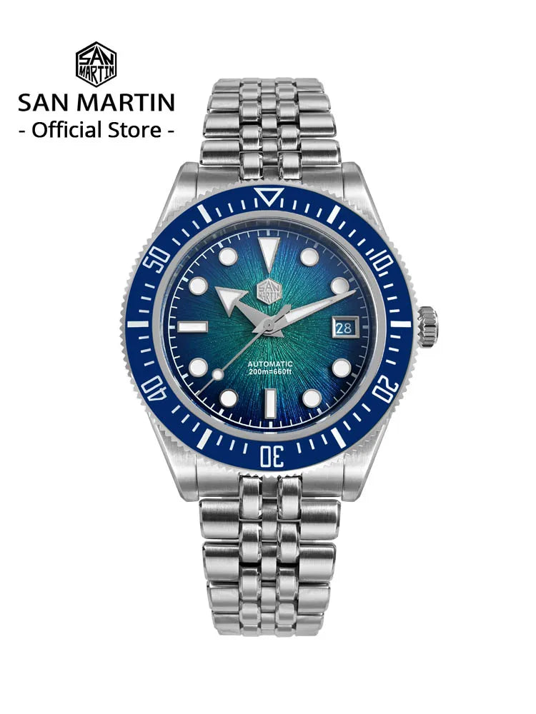 Orologio subacqueo di lusso da uomo San Martin 40mm, Miyota 9015, quadrante smaltato sunburst, automatico meccanico, impermeabile 200m, SN0148