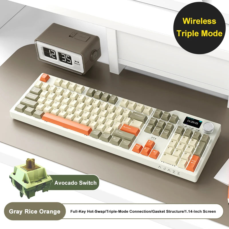 Nuova tastiera gaming personalizzata AJAZZ AK35I V3 MAX Tri-mode cablata, Bluetooth e wireless, struttura gasket, hot swap completo, 104 tasti