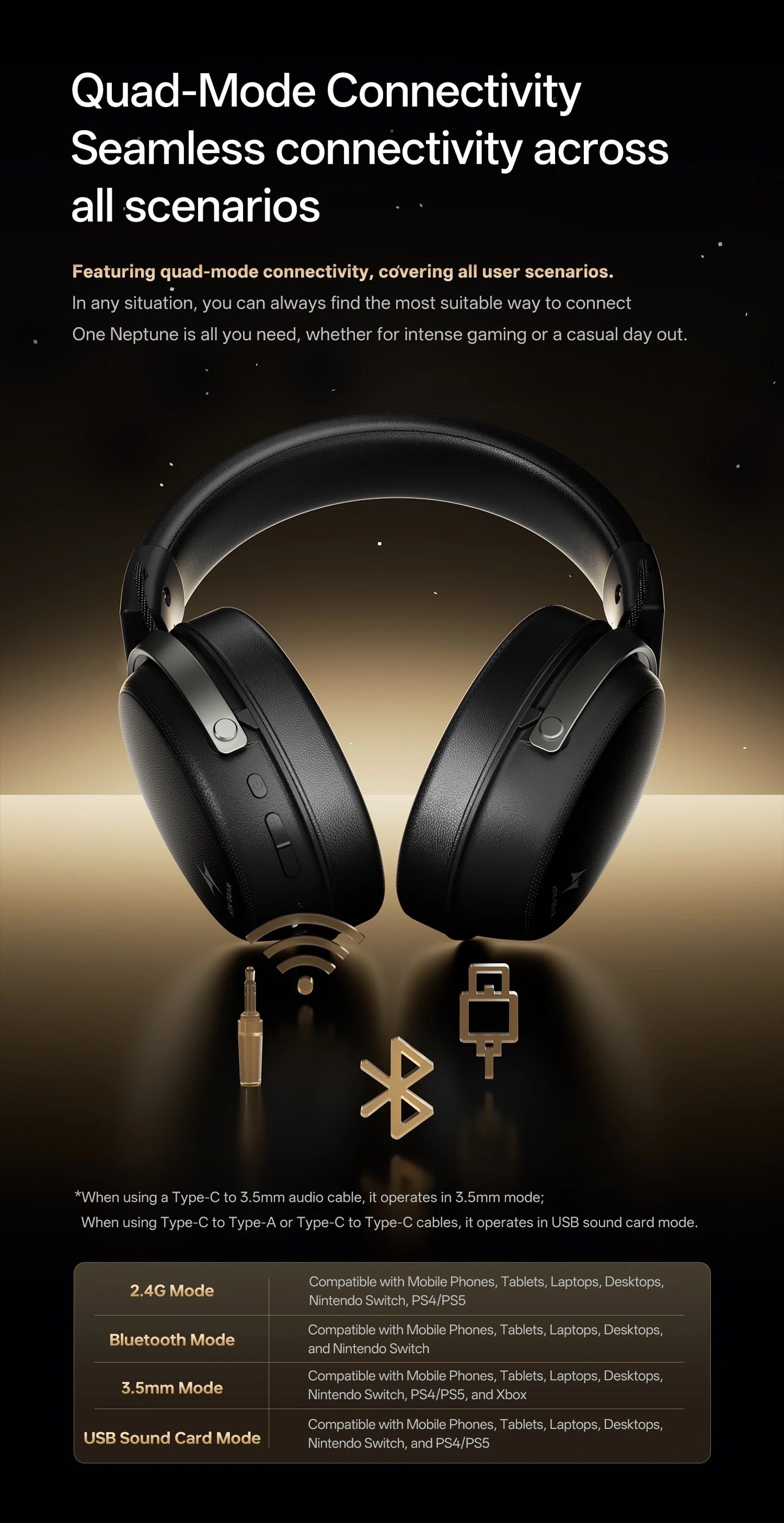 ATK Neptune N9 Wireless Gaming Headset – Low Latency eSports Headphones with Noise Cancelling Mic, Bluetooth 5.3, 4 Modes Dual Connection Gaming Headset