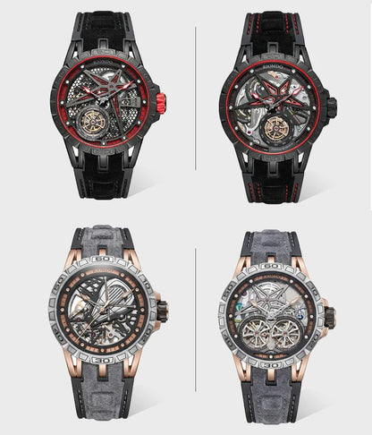 OBLVLO Mens Luxury Machinery Skeleton Dial Mechanical Automatic Watch Analog White Rubber Band Military Watch RD-901