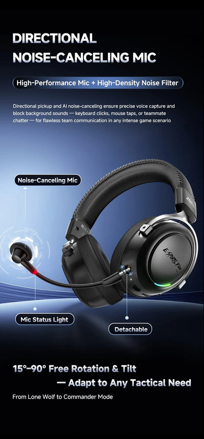 New Wireless Gaming Headphone, Bluetooth 6.0, 53mm Titanium Drivers, 7.1 Virtual Surround Sound, 15ms Zero-Latency, for PC/PS5/Mobile