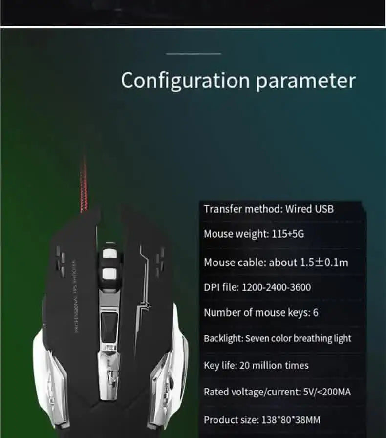 Carpbaba GM6 Gamer Gaming Mouse Adjustable Wired Optical LED Computer Mice USB Cable Silent Mouse For Laptop PC