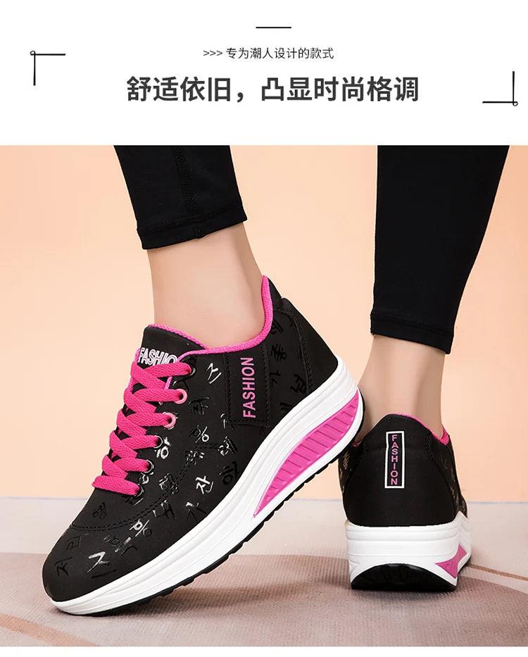 Zapatillas casuales de mujer para exterior con suela gruesa, plataforma de moda, talla grande 42, suela plana, para caminar, deporte, caminatas y running
