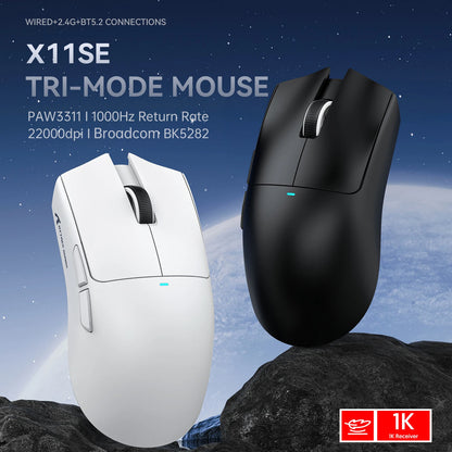 Mouse da gaming wireless ATTACK SHARK X11SE, tri-mode, ultraleggero 63g con sensore PAW3311, 22000 DPI, batteria 300mAh, doppio driver