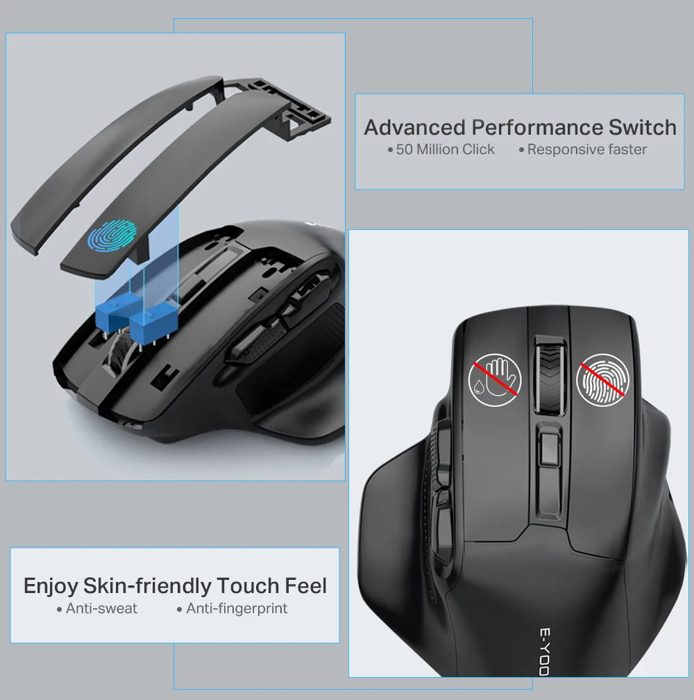 E-YOOSO X-31 ratón gaming inalámbrico USB 2.4G grande para manos grandes PAW3212 4800 DPI 5 botones para gamer, ordenador portátil y PC