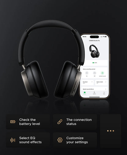 Auriculares inalámbricos UGREEN Studio Pro con ANC de 48dB – Auriculares circumaurales Bluetooth 6.0 Hi-Res LDAC con 120H de autonomía