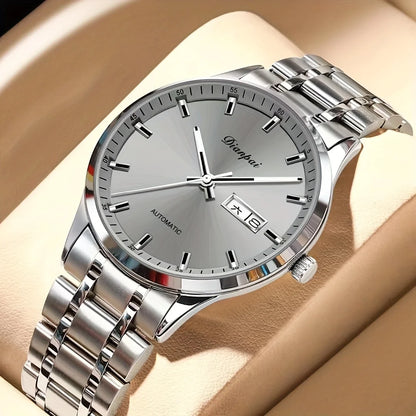 Dianpai men’s automatic mechanical watch – Luxury model, luminescent display, classic and sleek design, stainless steel, water-resistant, with calendar and day-of-the-week display