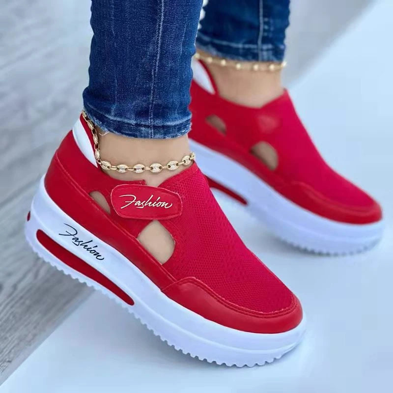 Large Casual Single Shoes for Women 2025 New Summer Flat Bottom Breathable Casual Mesh Fashionable Thick-Soled Sports Shoes