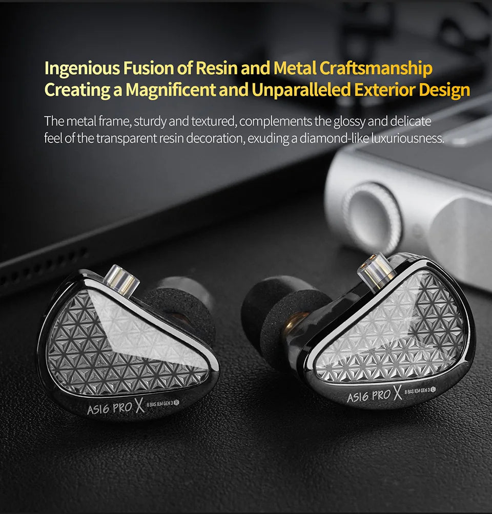 Auriculares intrauditivos KZ AS16 PRO X HiFi In-Ear Monitor – auriculares con cable con micrófono y 8 drivers de armadura balanceada