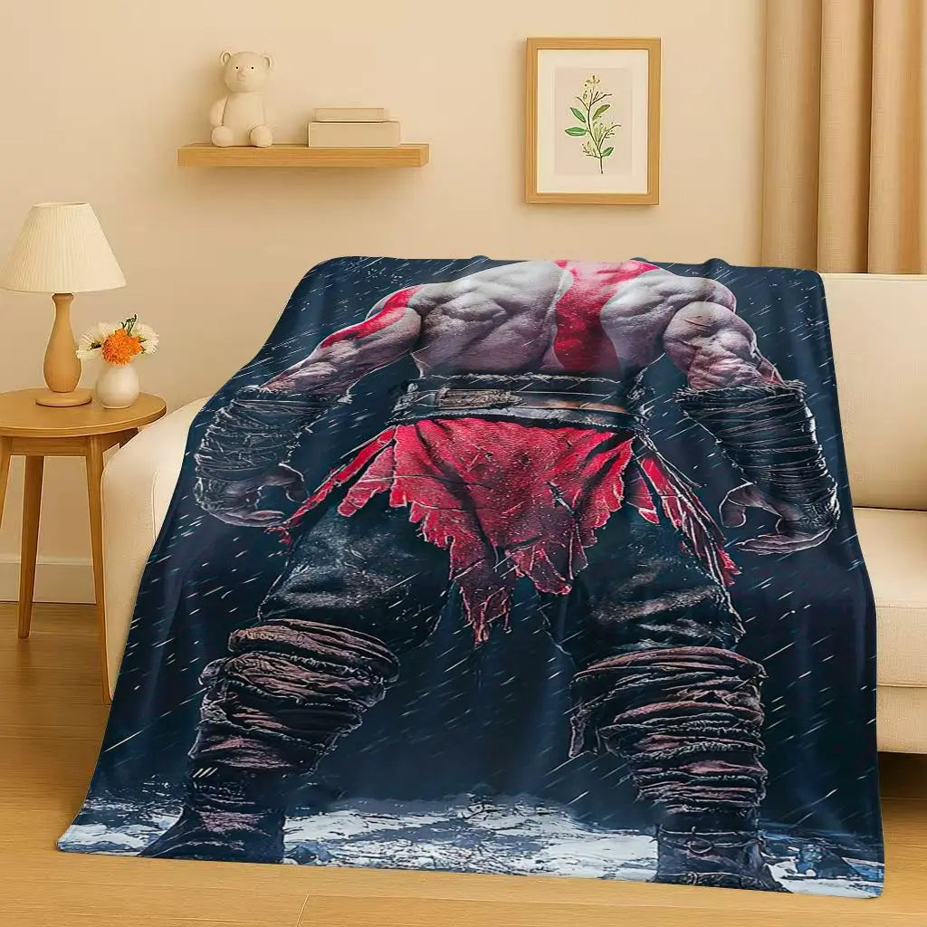 3D Kratos God of War Games Cartoon Gamer Flannel Blanket,Ultra Soft Warm Plush Throw for Home Bedroom Bed Sofa Cover Picnic Kids