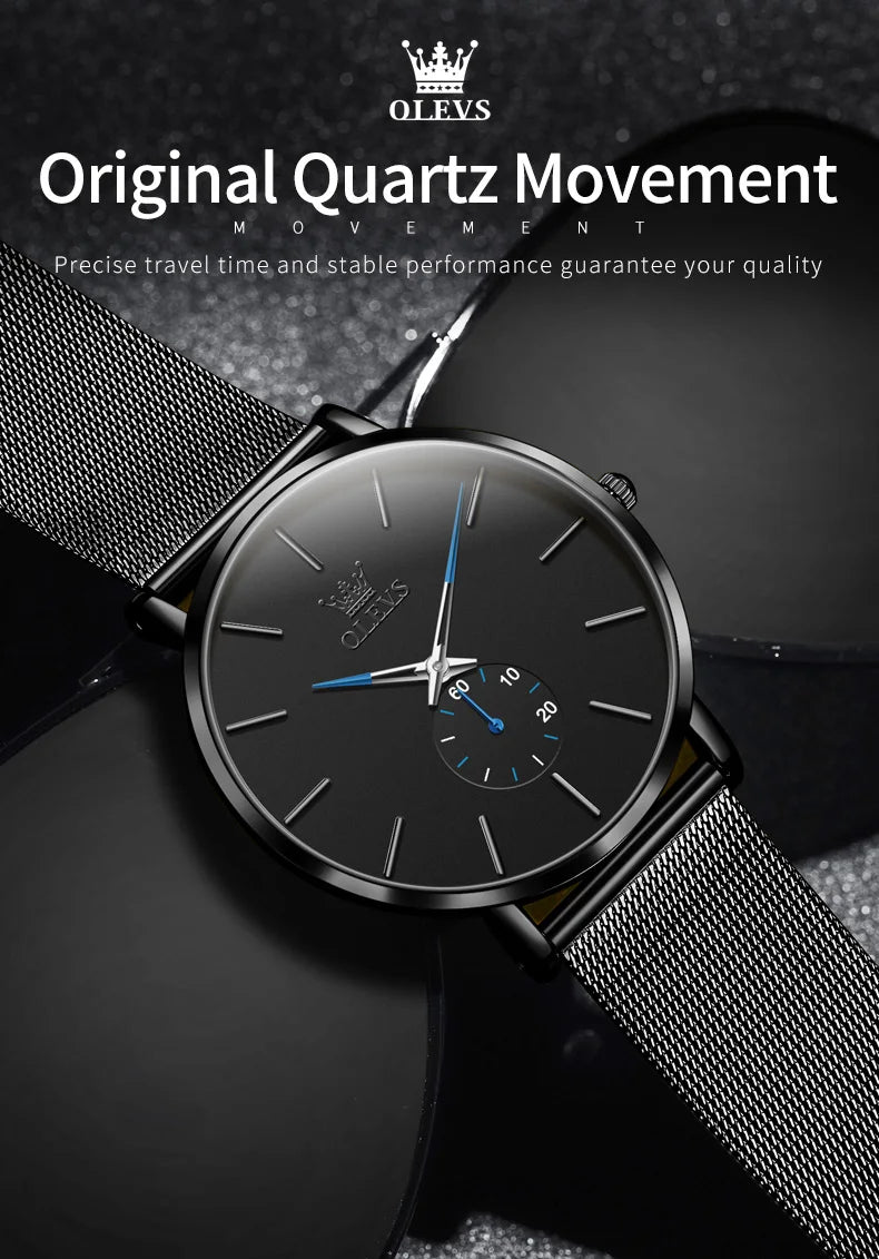OLEVS 9954 Fashion Men's Watches Minimalism Ultrathin Original Quartz Wristwatch Waterproof Watch for Man Luminous Casual Mesh