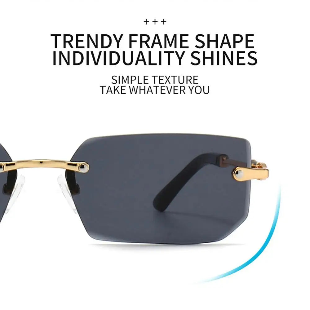 Trendy Rimless Sunglasses for Women Men Rectangle Fashion Shades Small Square UV400 Sun Glasses For Female Male Traveling Oculos