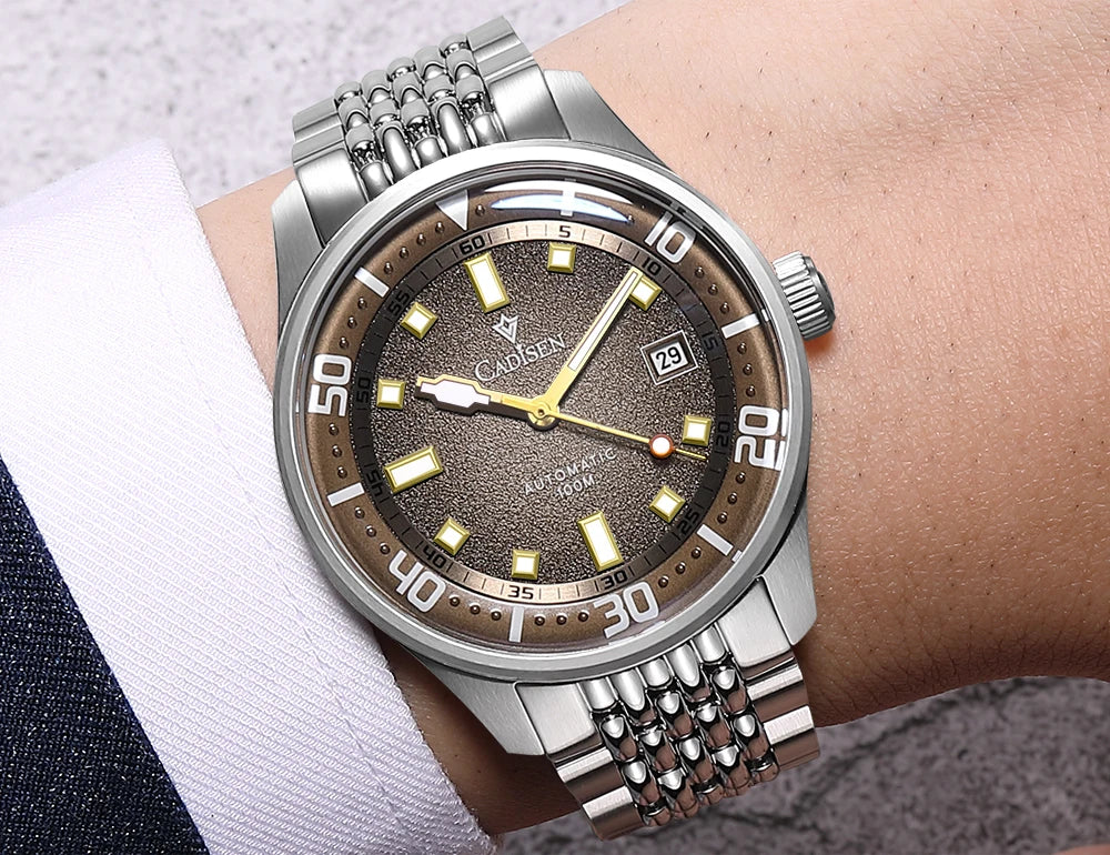 CADISEN Automatic Mechanical Watch Man Silver Business Casual Waterproof Watch Japan MIYOTA 8215 Movement Domed Glass Mens Watch