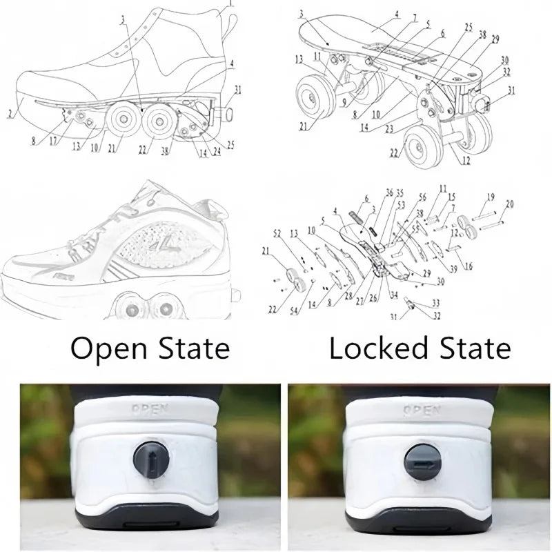 High Top 4 Wheel Roller Skate Shoes Automatic Retractable Dual-purpose Skating Sneakers for Boys Girls Kids & Youth