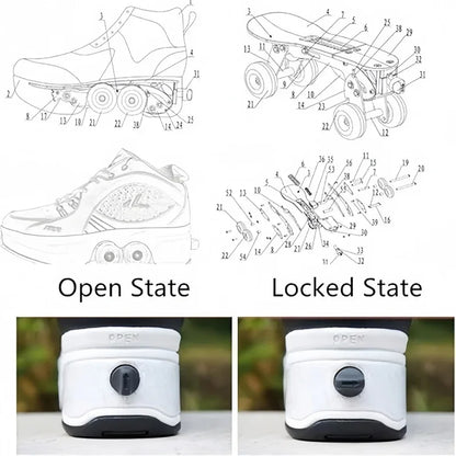 High Top 4 Wheel Roller Skate Shoes Automatic Retractable Dual-purpose Skating Sneakers for Boys Girls Kids & Youth