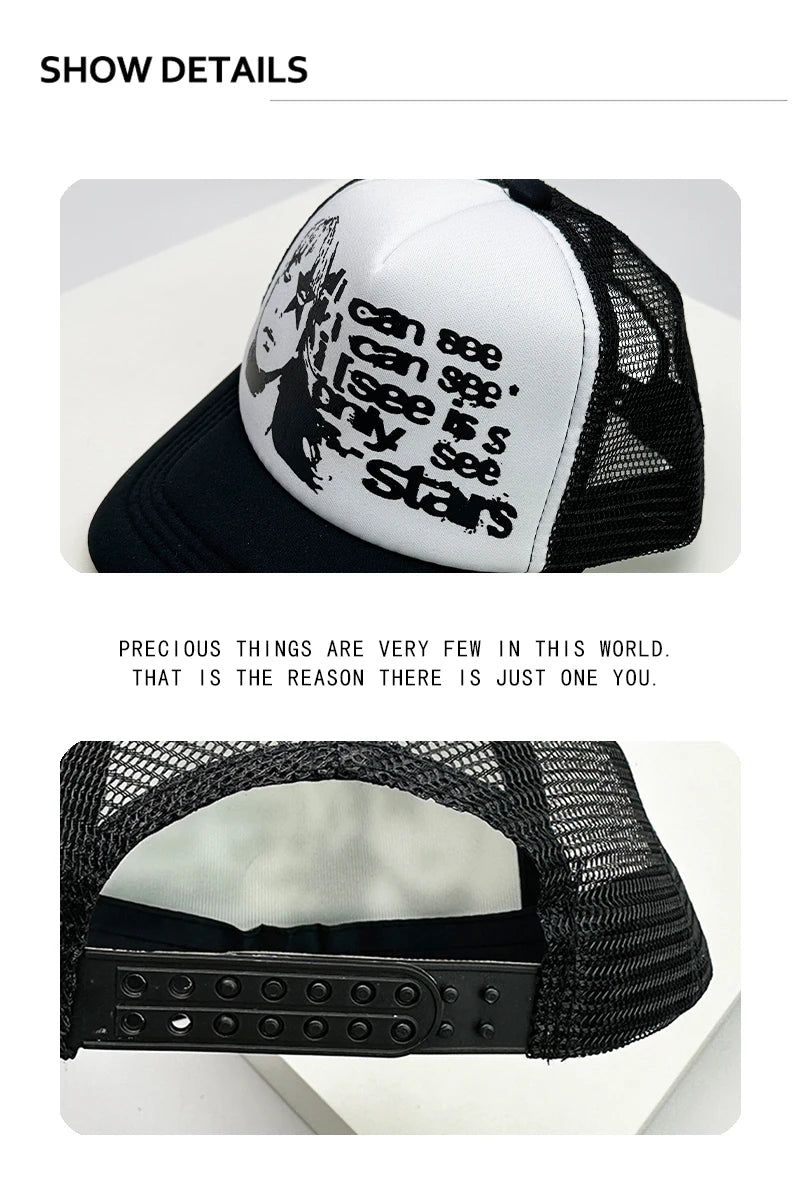 Trucker-Caps im amerikanischen Stil mit Cruise-Print, Anime-Motiven und neuem Schriftzug – atmungsaktive Baseballmützen mit Netzfutter für Herren und Damen, vielseitig kombinierbar