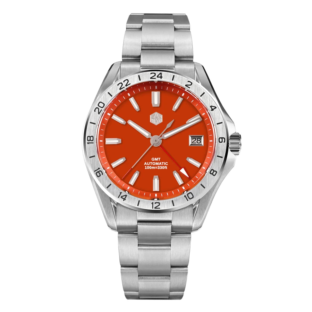 Reloj de lujo para hombre San Martin 39mm con esfera de aventurina, NH34 GMT automático mecánico, zafiro, resistente al agua, luminoso, SN0129