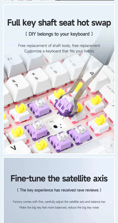 Teclado mecánico gaming Aula F99 de 99 teclas, tres modos: 2.4g inalámbrico, Bluetooth y cableado, hot swap, PBT, gasket y RGB para juegos y escritura