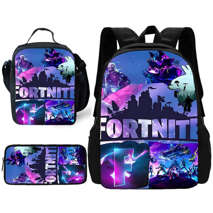 Child School Backpack with Lunch Bags, Pencil Bags, Hot Game Design-F-FortniteS School Bags for Boys Girls Best Gift